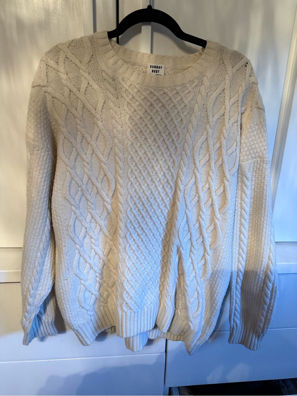 Aritzia Peggy Cream Cable Knit Crewneck Sweater